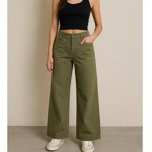 Point Sur Washed Wide Leg Crop Pants J.Crew army green color 25 Nordstrom